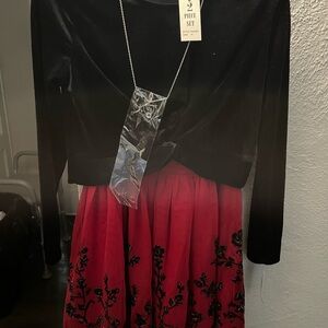Knitworks Black and Red Long Sleeve V-Neck Sundress